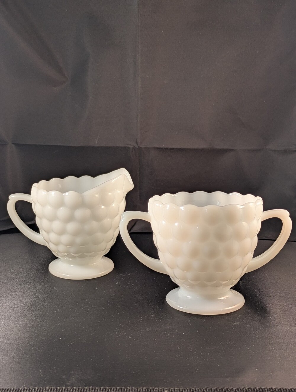 Vintage Anchor Hocking "Bubble" White Milk Glass Cream & Sugar Set